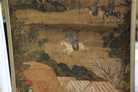 Chinese School Figures in mountain landscapes, 57 x 19in.